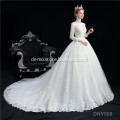 Vintage illusion back style wedding gorgeous beaded bridal gown with long sleeve train